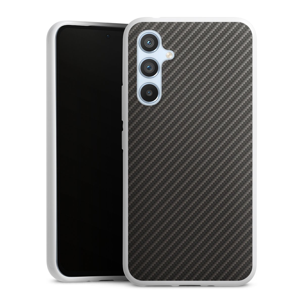 Galaxy A54 5G Handy Silikon Hülle Case weiß Handyhülle Metallic Look Carbon Muster Silikon Case