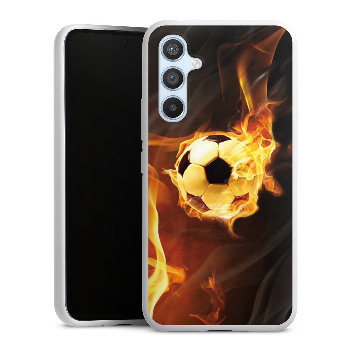 Galaxy A54 5G Handy Silikon Hülle Case weiß Handyhülle Ball Fire Soccer Silikon Case