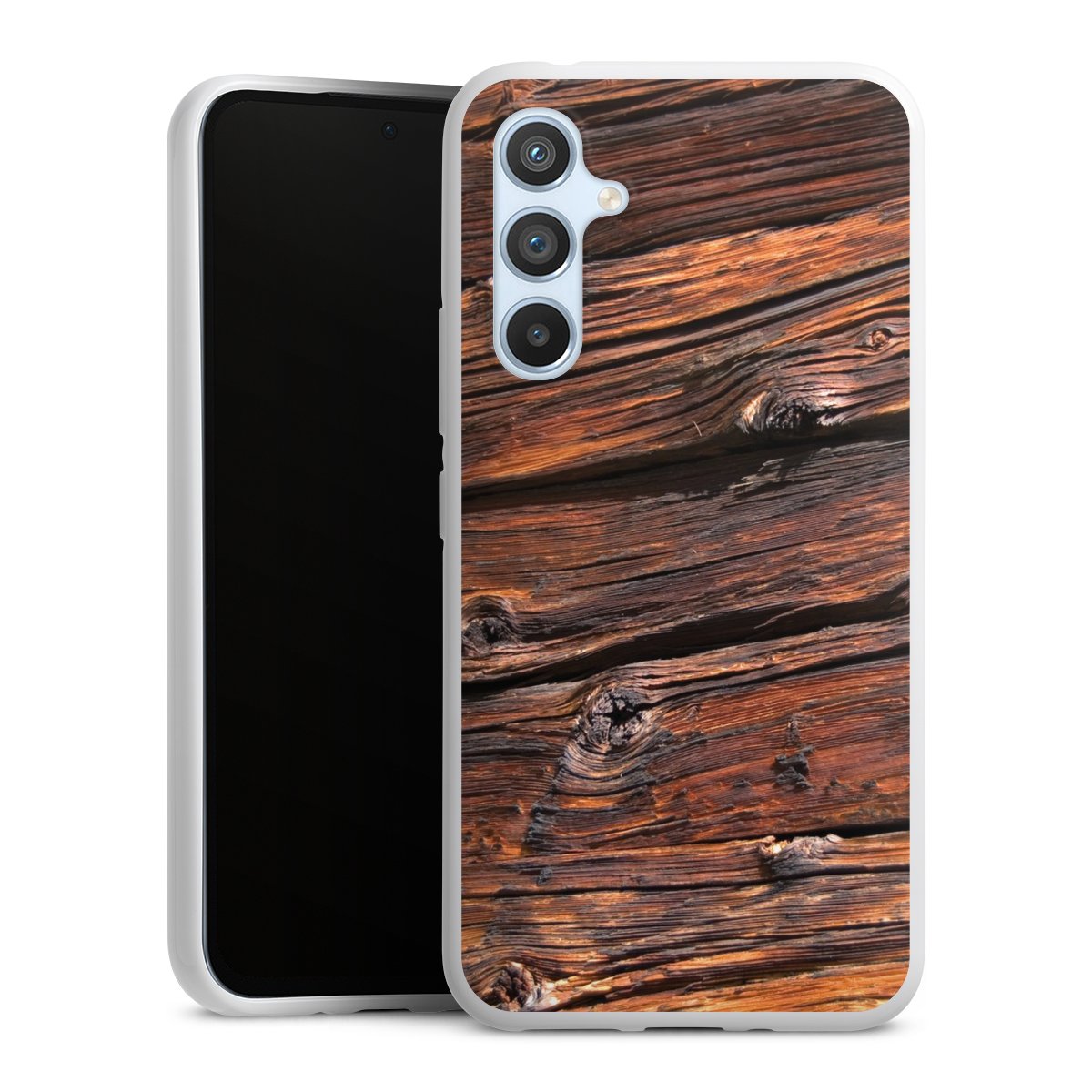 Galaxy A54 5G Handy Silikon Hülle Case weiß Handyhülle Beams Wooden Look Wood Silikon Case