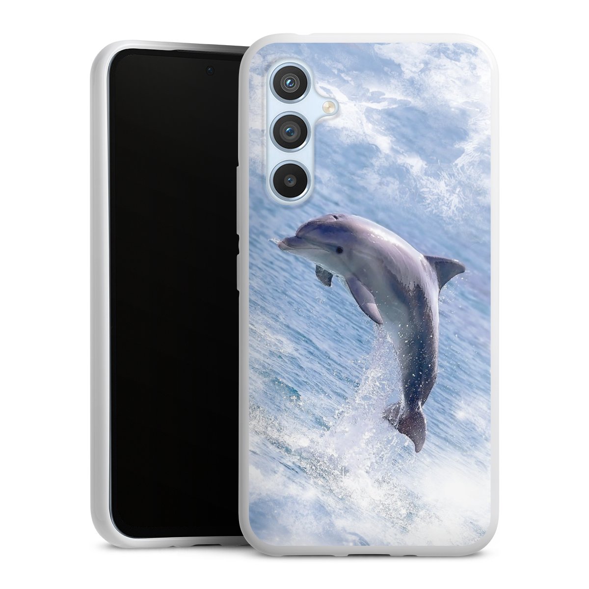 Galaxy A54 5G Handy Silikon Hülle Case weiß Handyhülle Dolphin Ocean Wale Silikon Case