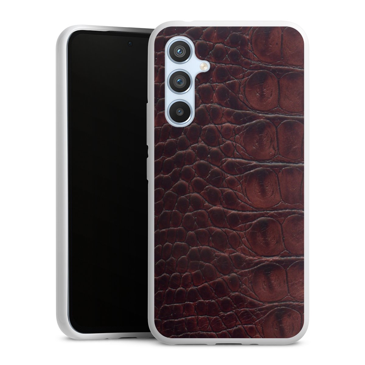 Galaxy A54 5G Handy Silikon Hülle Case weiß Handyhülle Crocodile Animal Print Leather Silikon Case