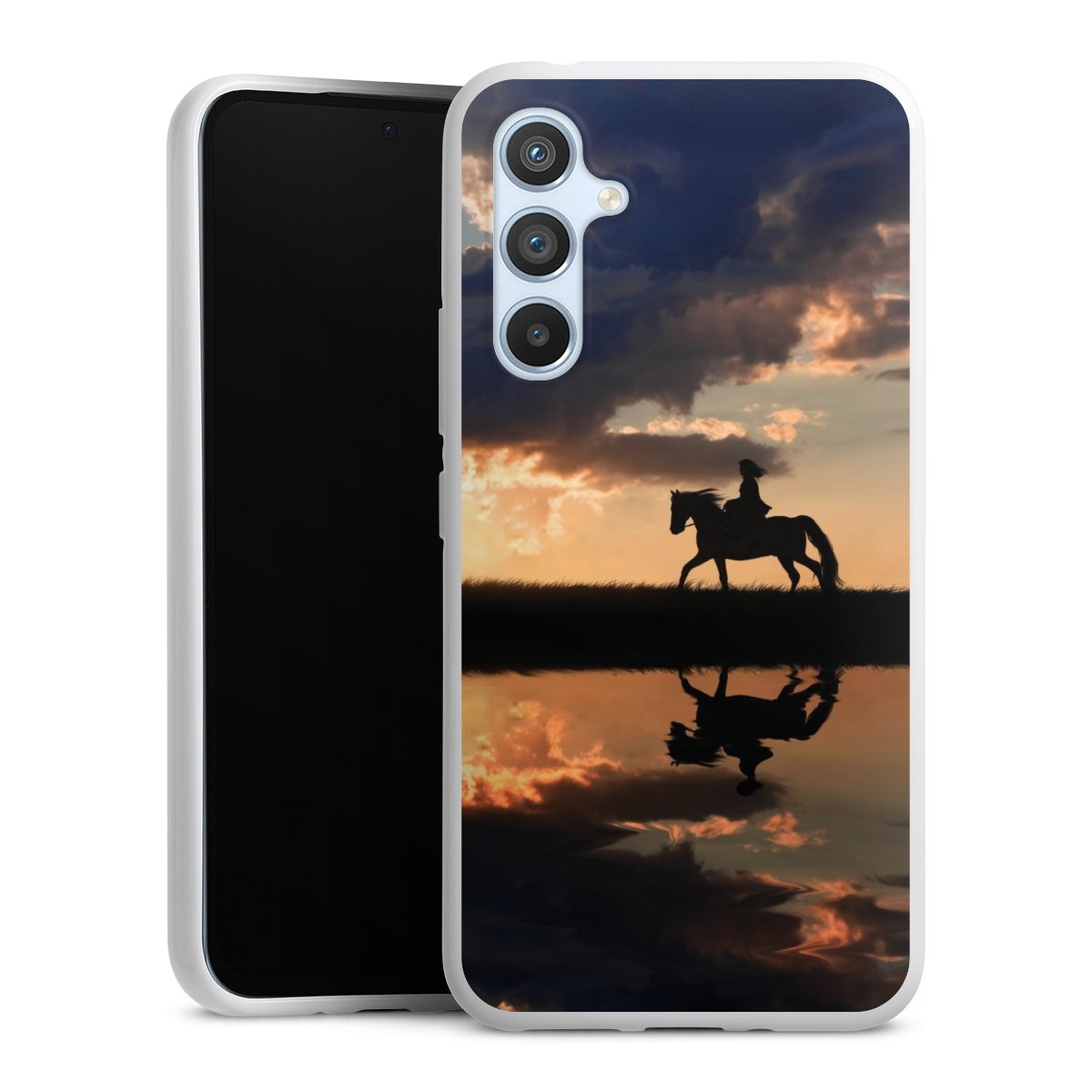 Galaxy A54 5G Handy Silikon Hülle Case weiß Handyhülle Horse Sunset Horseback Riding Silikon Case