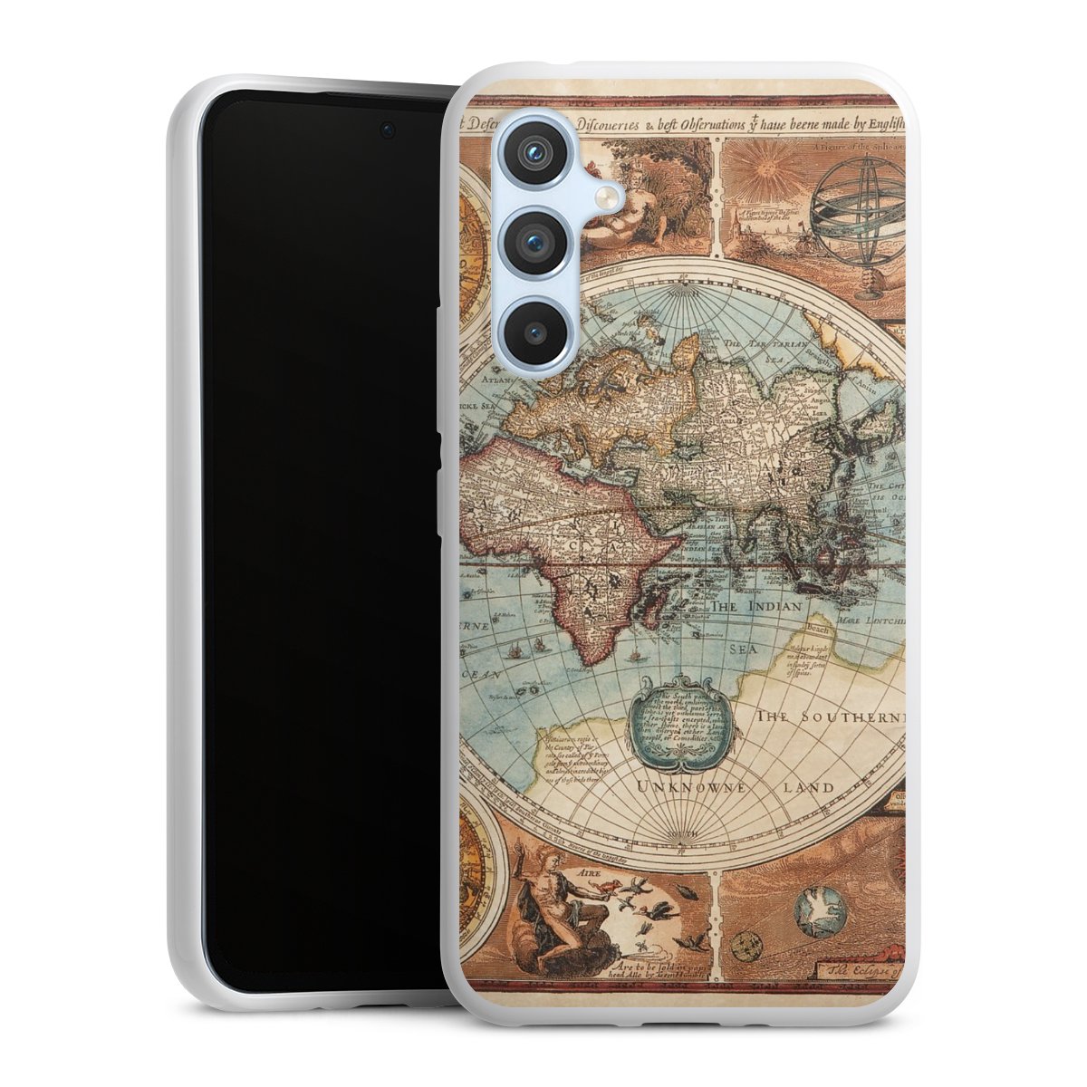 Galaxy A54 5G Handy Silikon Hülle Case weiß Handyhülle World Map Vintage Map Silikon Case