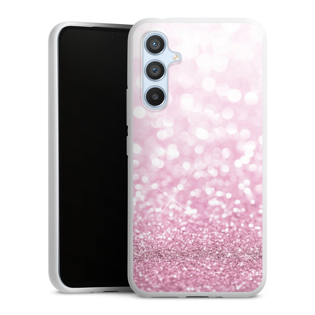 Galaxy A54 5G Handy Silikon Hülle Case weiß Handyhülle Glitzer Pink Shine Silikon Case