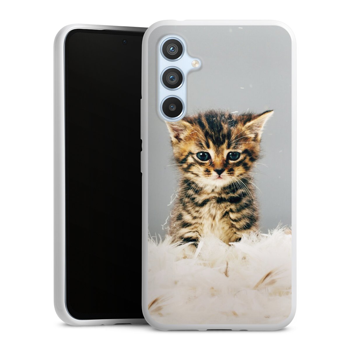 Galaxy A54 5G Handy Silikon Hülle Case weiß Handyhülle Cat Feather Pet Silikon Case