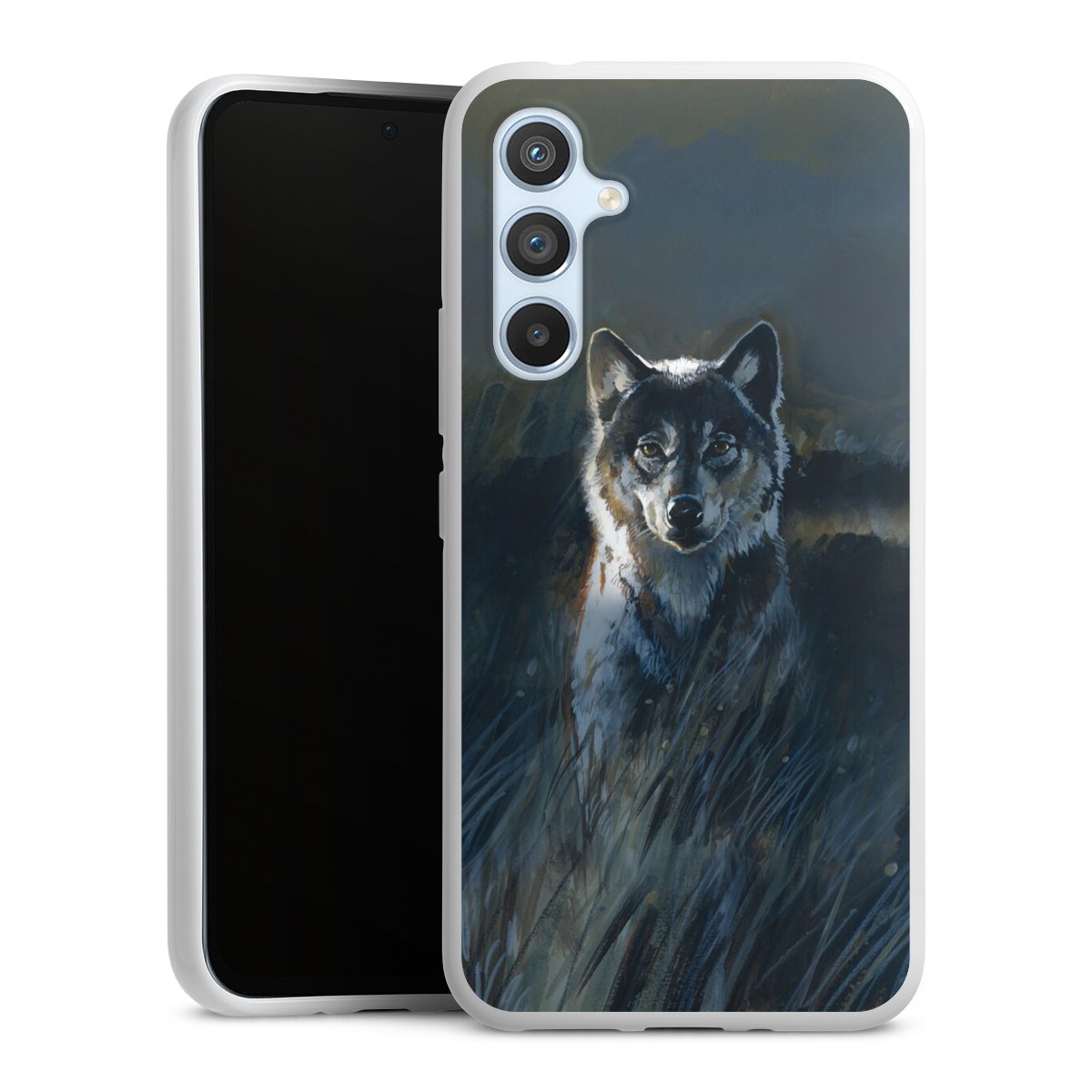 Galaxy A54 5G Handy Silikon Hülle Case weiß Handyhülle Nature Wolf Painting Silikon Case