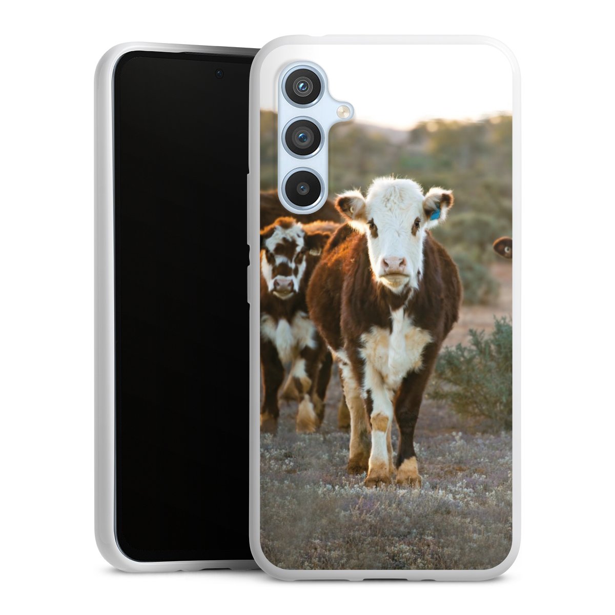 Galaxy A54 5G Handy Silikon Hülle Case weiß Handyhülle Cow Farmer Calf Silikon Case