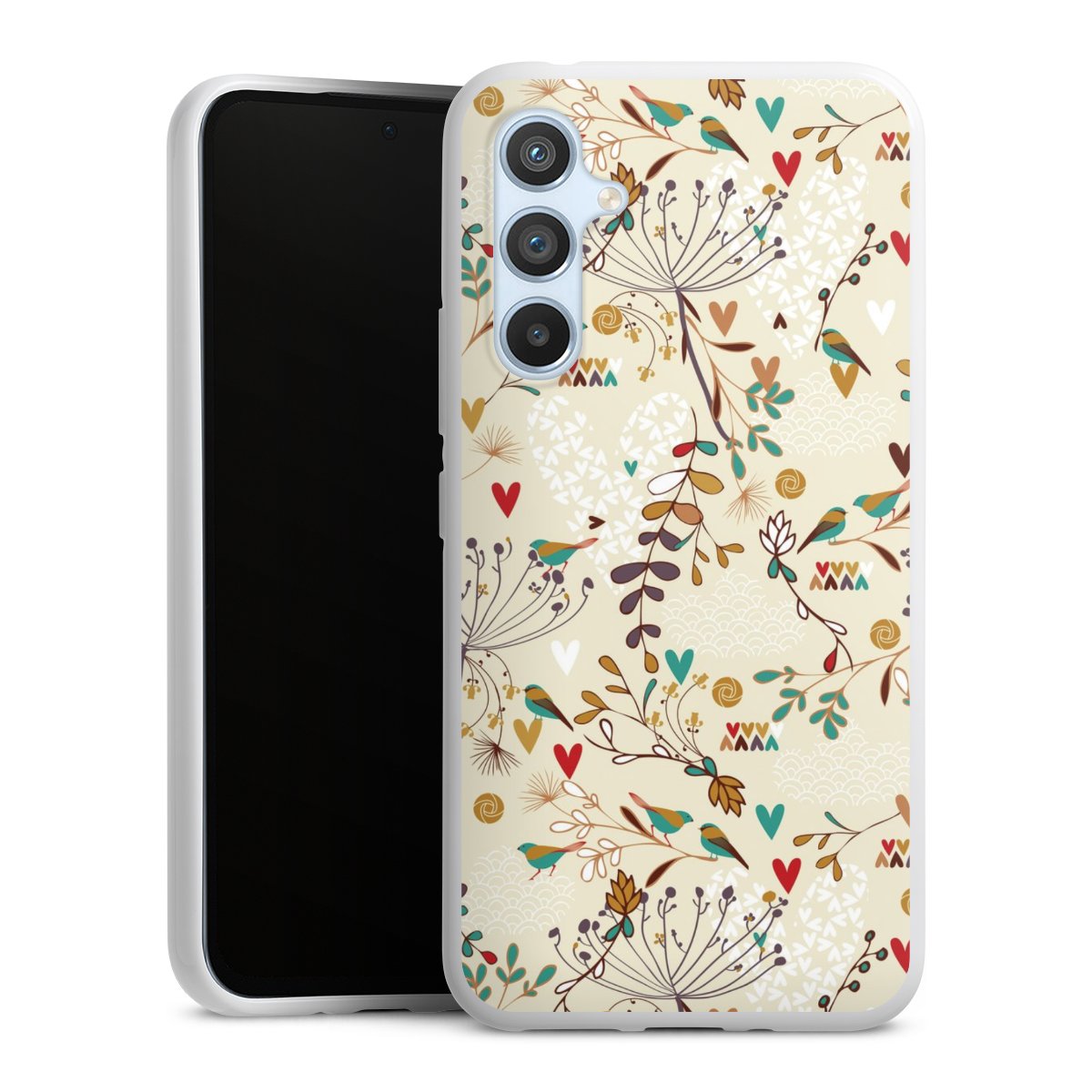 Galaxy A54 5G Handy Silikon Hülle Case weiß Handyhülle Bird Flowers Retro Silikon Case