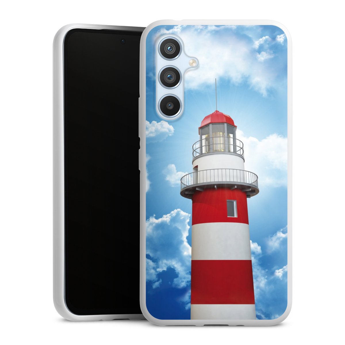 Galaxy A54 5G Handy Silikon Hülle Case weiß Handyhülle Lighthouse Sky Cloud Silikon Case