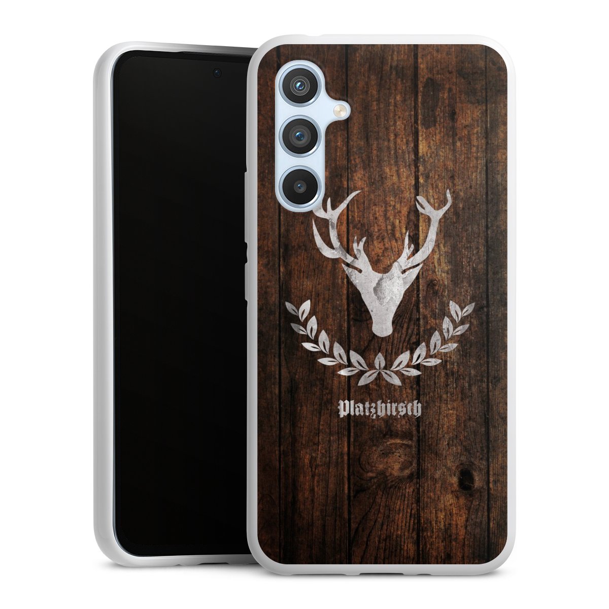 Galaxy A54 5G Handy Silikon Hülle Case weiß Handyhülle Deer Wood Wooden Look Silikon Case