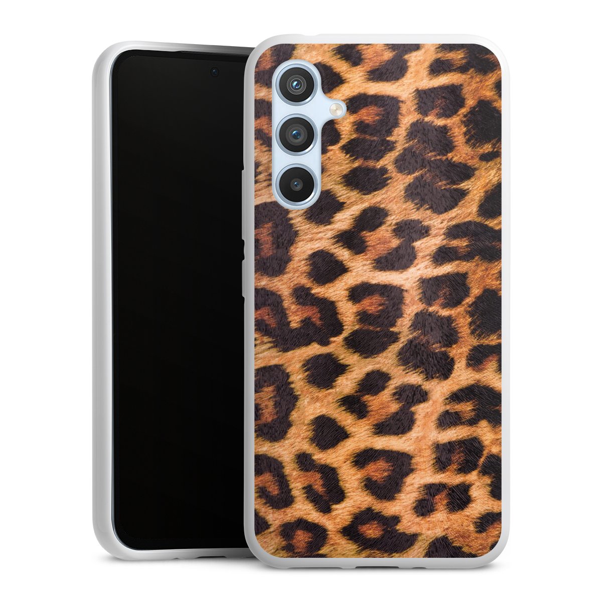 Galaxy A54 5G Handy Silikon Hülle Case weiß Handyhülle Animal Print Leopard Fur Silikon Case