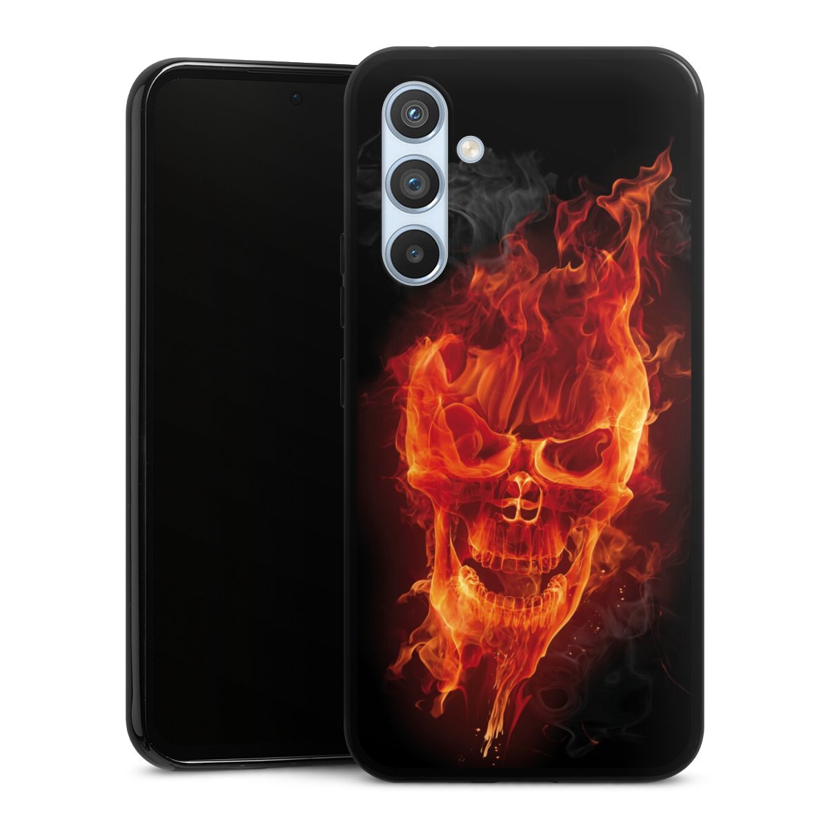 Galaxy A54 5G Handy Silikon Hülle Case schwarz Handyhülle Totenkopf Skull Fire