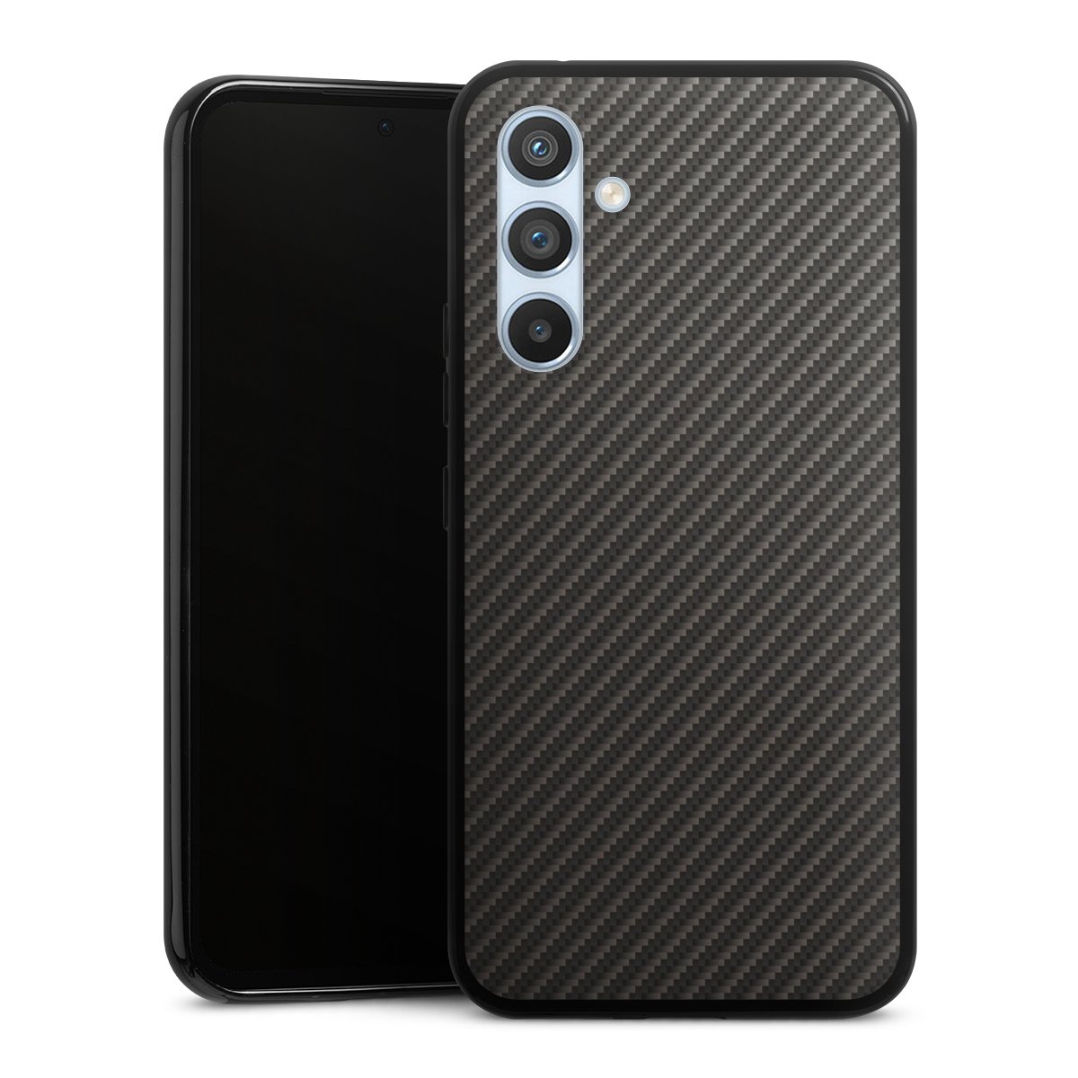 Galaxy A54 5G Handy Silikon Hülle Case schwarz Handyhülle Metallic Look Carbon Muster