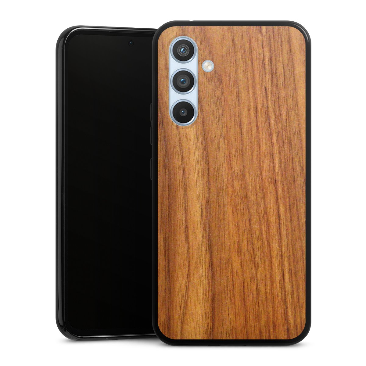 Galaxy A54 5G Handy Silikon Hülle Case schwarz Handyhülle Wood Larch Wooden Look