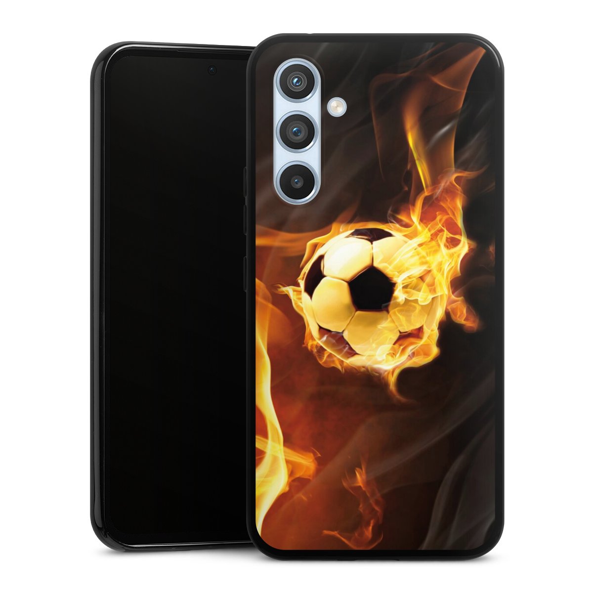 Galaxy A54 5G Handy Silikon Hülle Case schwarz Handyhülle Ball Fire Soccer