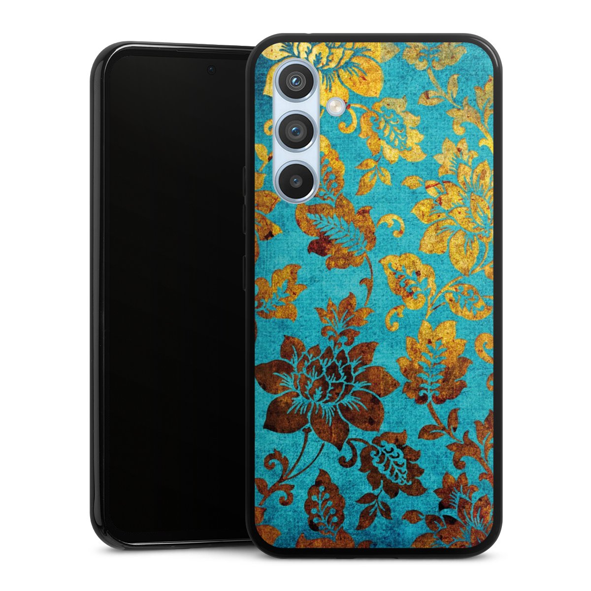 Galaxy A54 5G Handy Silikon Hülle Case schwarz Handyhülle Ornament Vintage Flowers