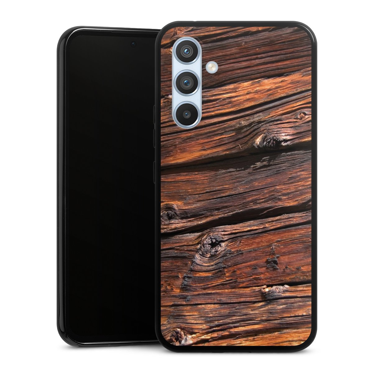 Galaxy A54 5G Handy Silikon Hülle Case schwarz Handyhülle Beams Wooden Look Wood