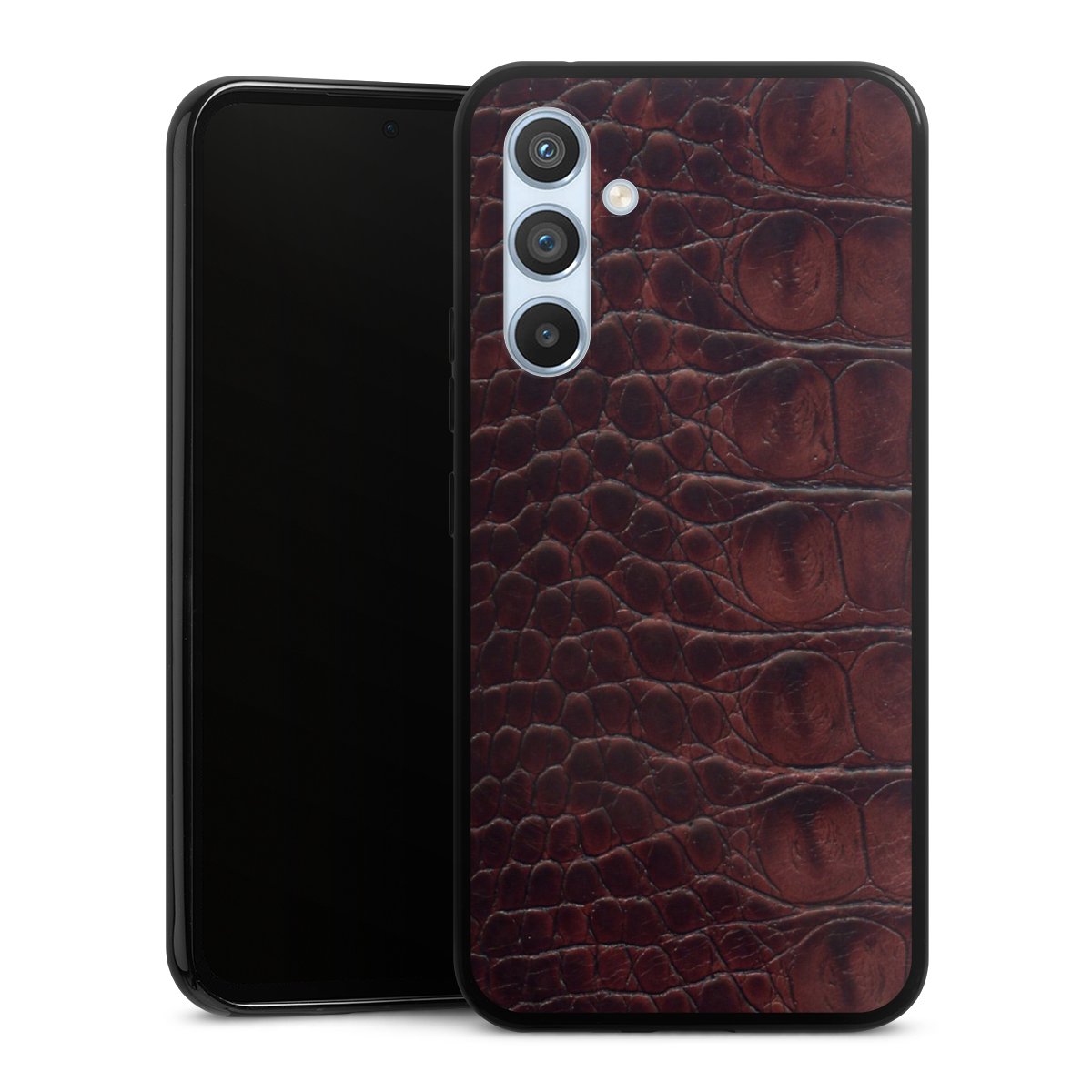 Galaxy A54 5G Handy Silikon Hülle Case schwarz Handyhülle Crocodile Animal Print Leather