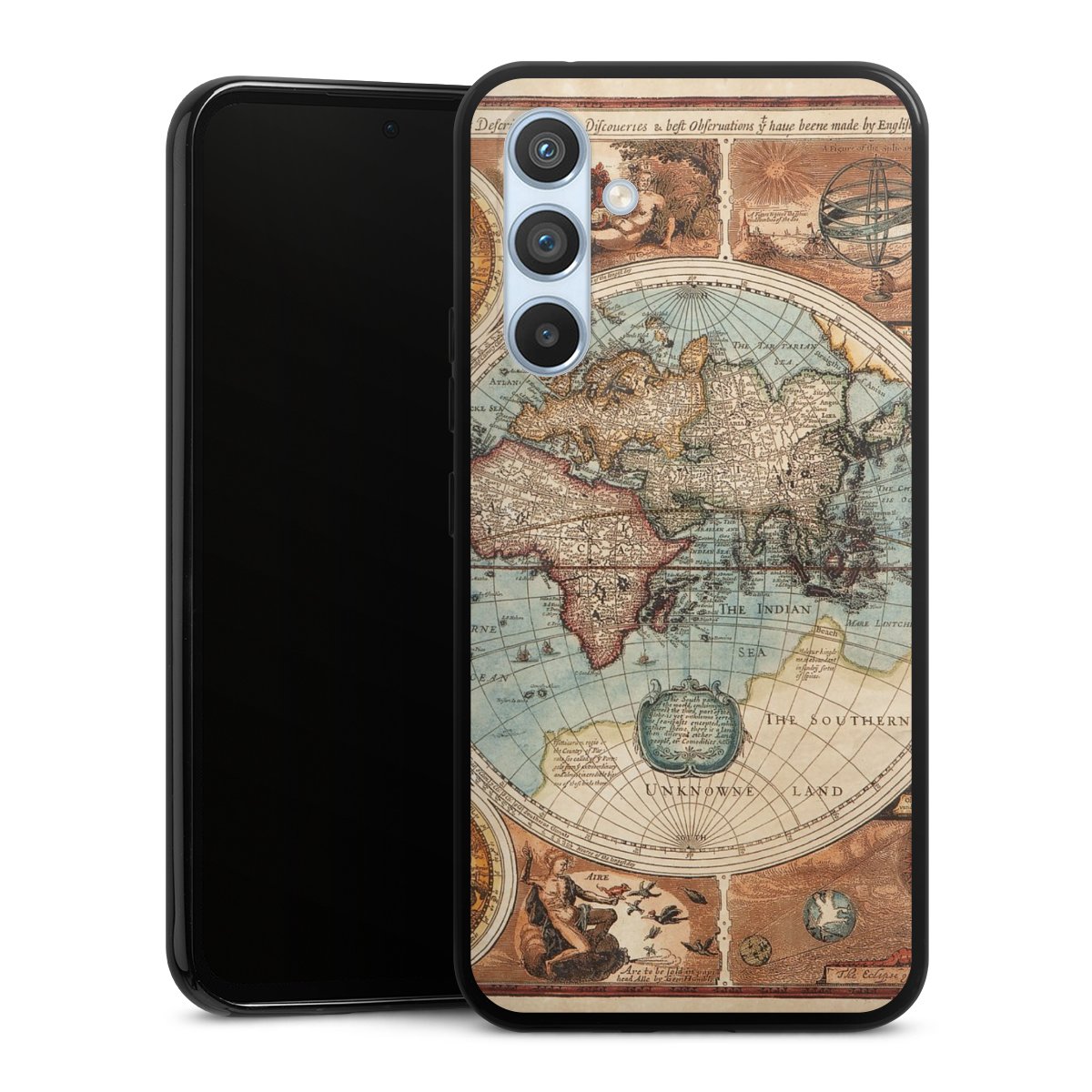 Galaxy A54 5G Handy Silikon Hülle Case schwarz Handyhülle World Map Vintage Map