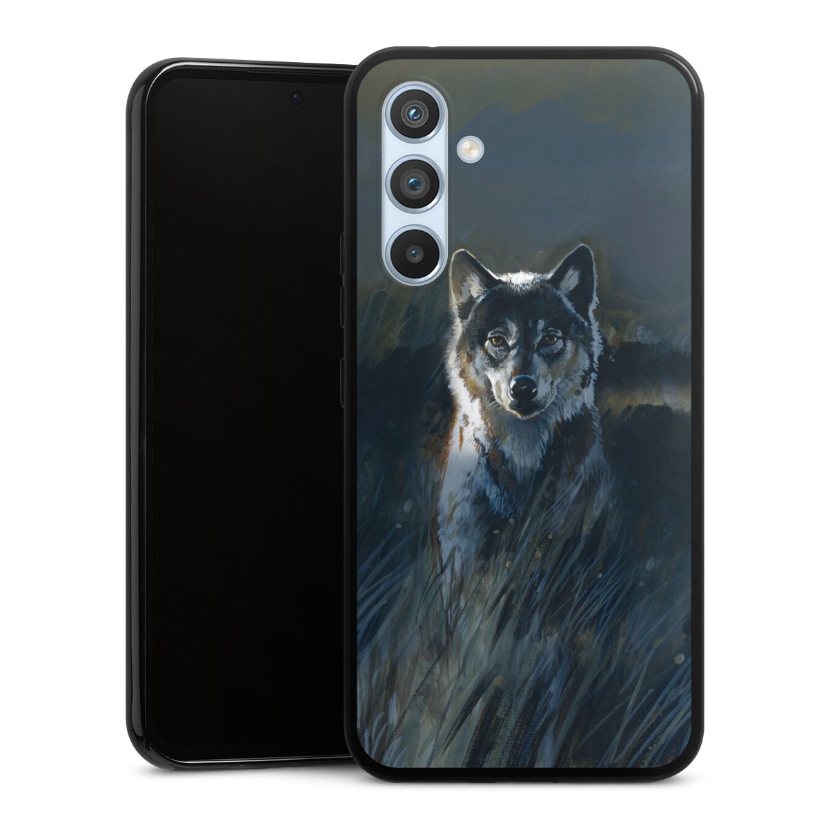 Galaxy A54 5G Handy Silikon Hülle Case schwarz Handyhülle Nature Wolf Painting