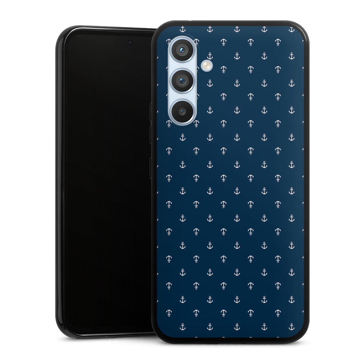 Galaxy A54 5G Handy Silikon Hülle Case schwarz Handyhülle Muster Anchor Sail