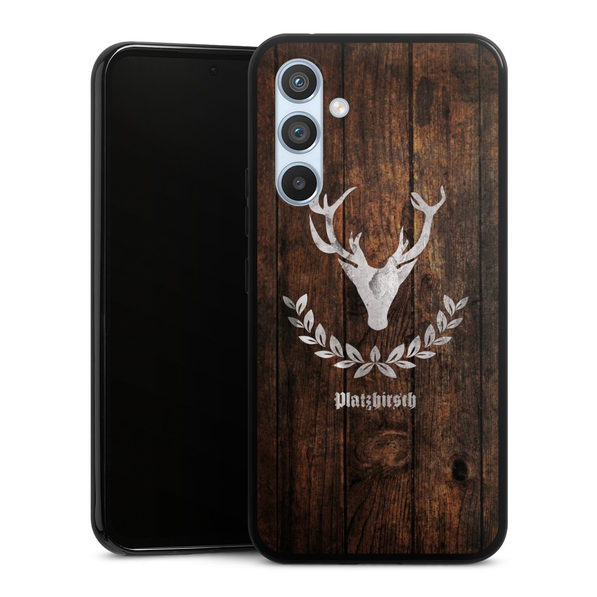 Galaxy A54 5G Handy Silikon Hülle Case schwarz Handyhülle Deer Wood Wooden Look