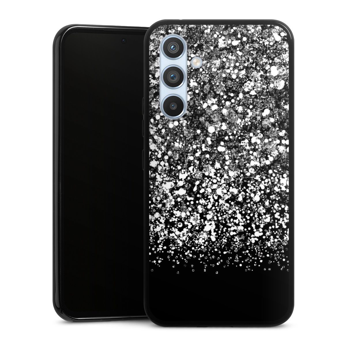 Galaxy A54 5G Handy Silikon Hülle Case schwarz Handyhülle Glitzer Snowflake Muster