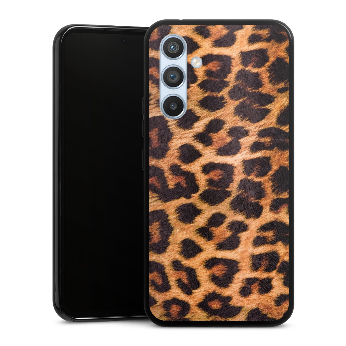 Galaxy A54 5G Handy Silikon Hülle Case schwarz Handyhülle Animal Print Leopard Fur