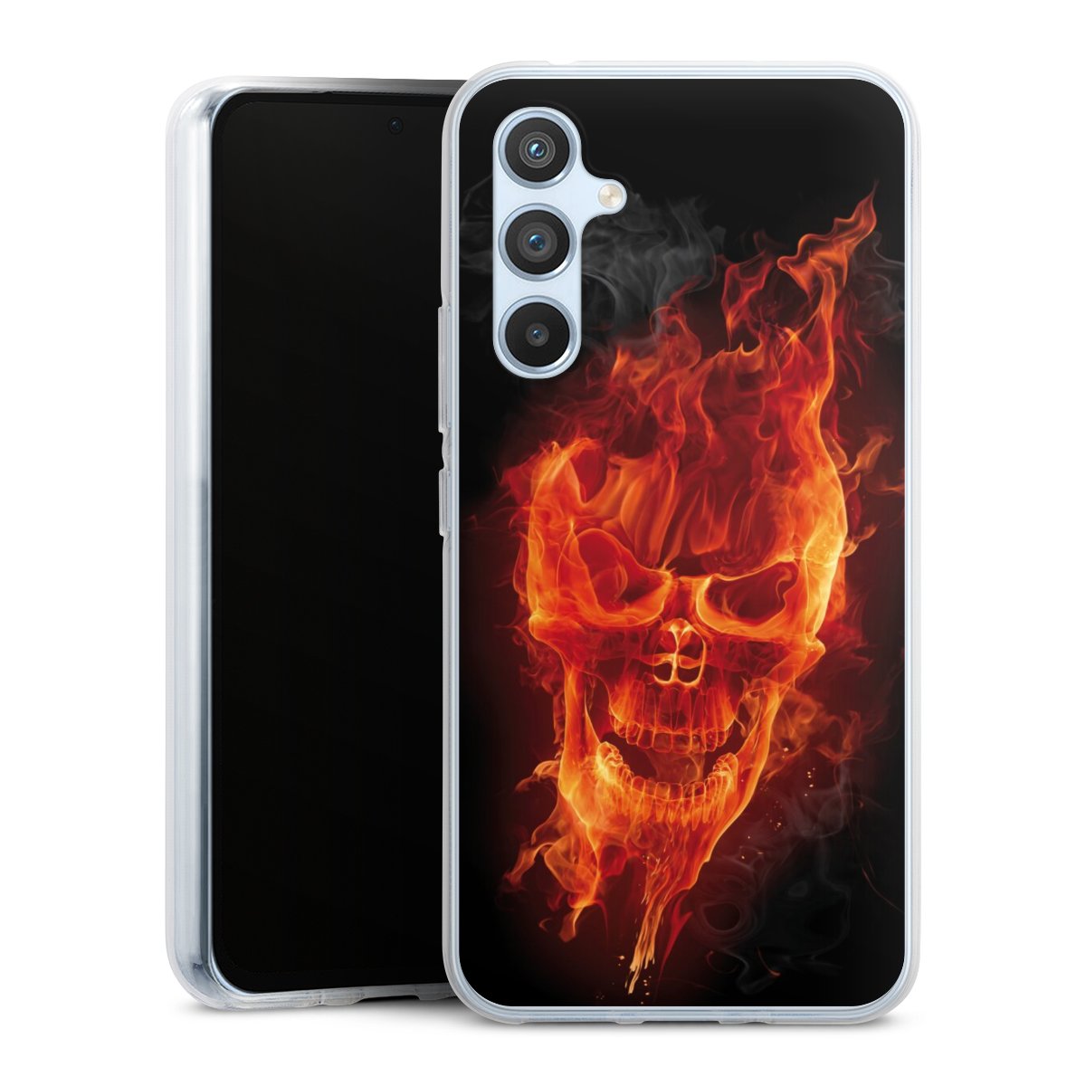 Galaxy A54 5G Handy Silikon Hülle Case transparent Handyhülle Totenkopf Skull Fire Silikon Case