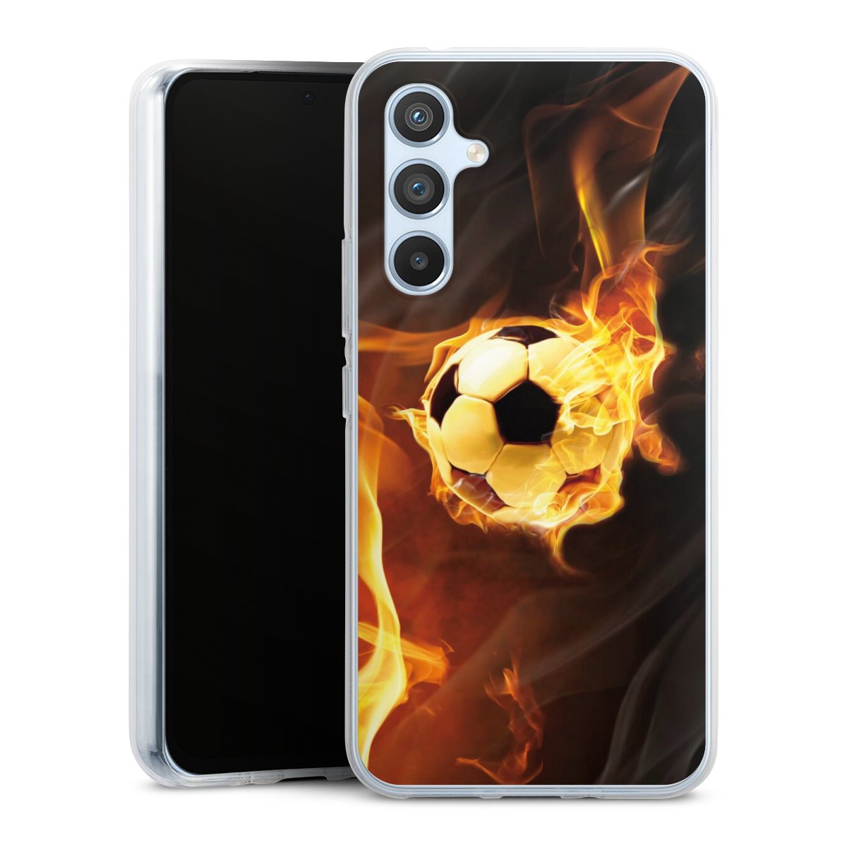 Galaxy A54 5G Handy Silikon Hülle Case transparent Handyhülle Ball Fire Soccer Silikon Case