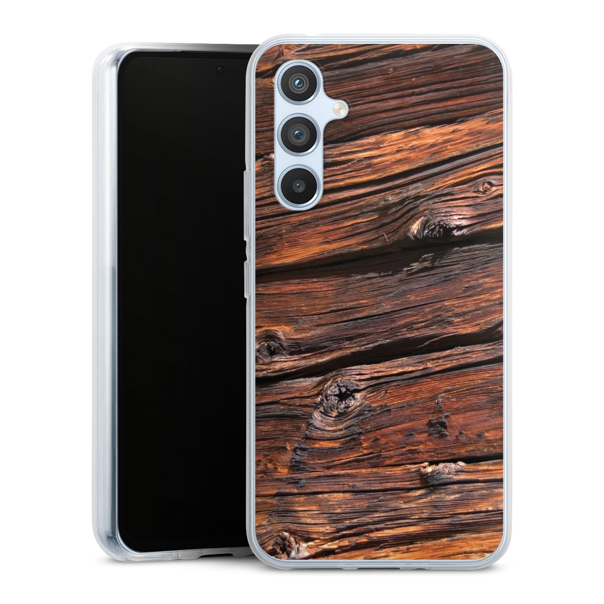 Galaxy A54 5G Handy Silikon Hülle Case transparent Handyhülle Beams Wooden Look Wood Silikon Case