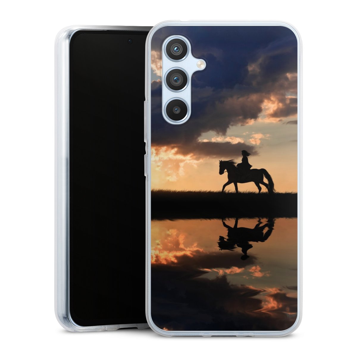 Galaxy A54 5G Handy Silikon Hülle Case transparent Handyhülle Horse Sunset Horseback Riding Silikon Case