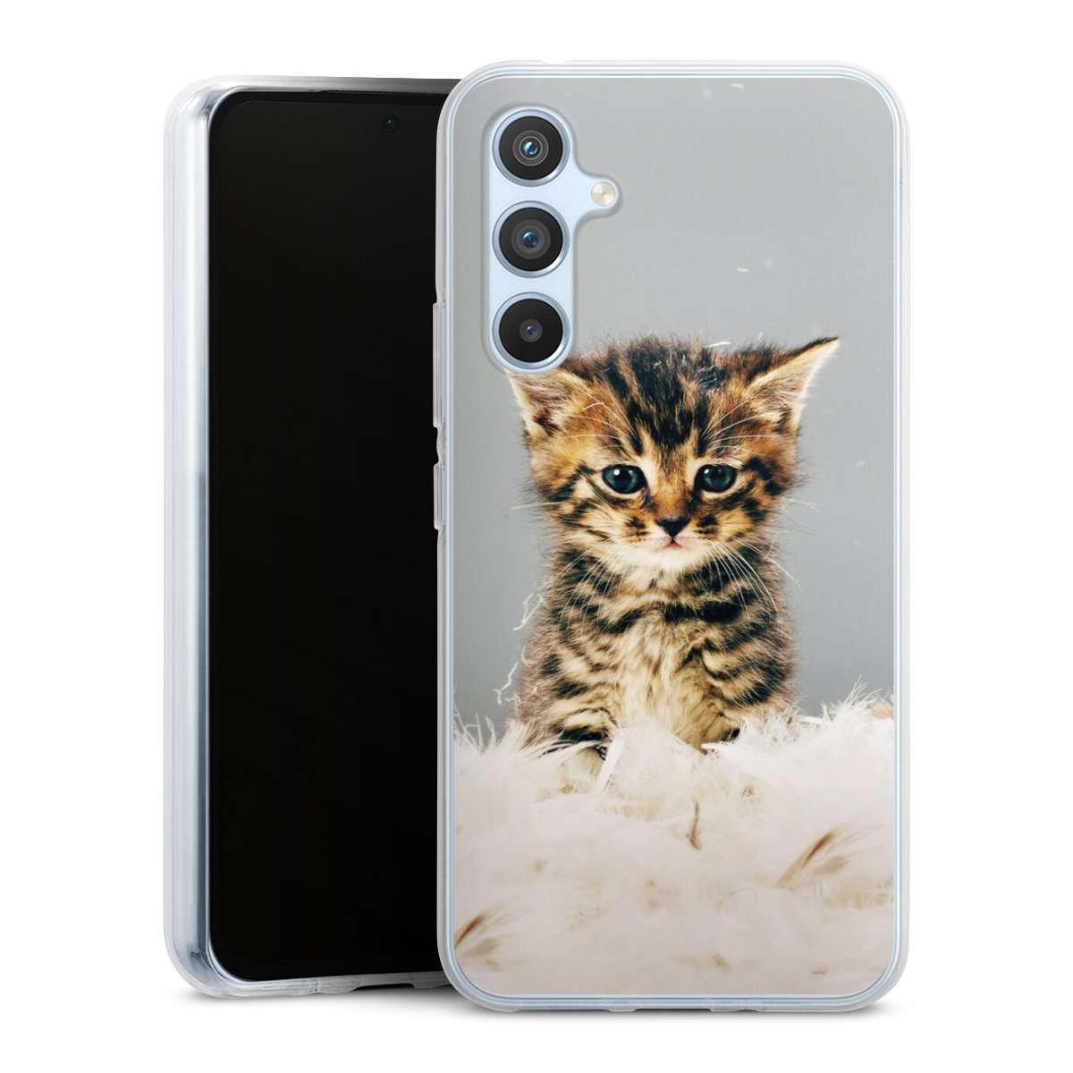 Galaxy A54 5G Handy Silikon Hülle Case transparent Handyhülle Cat Feather Pet Silikon Case