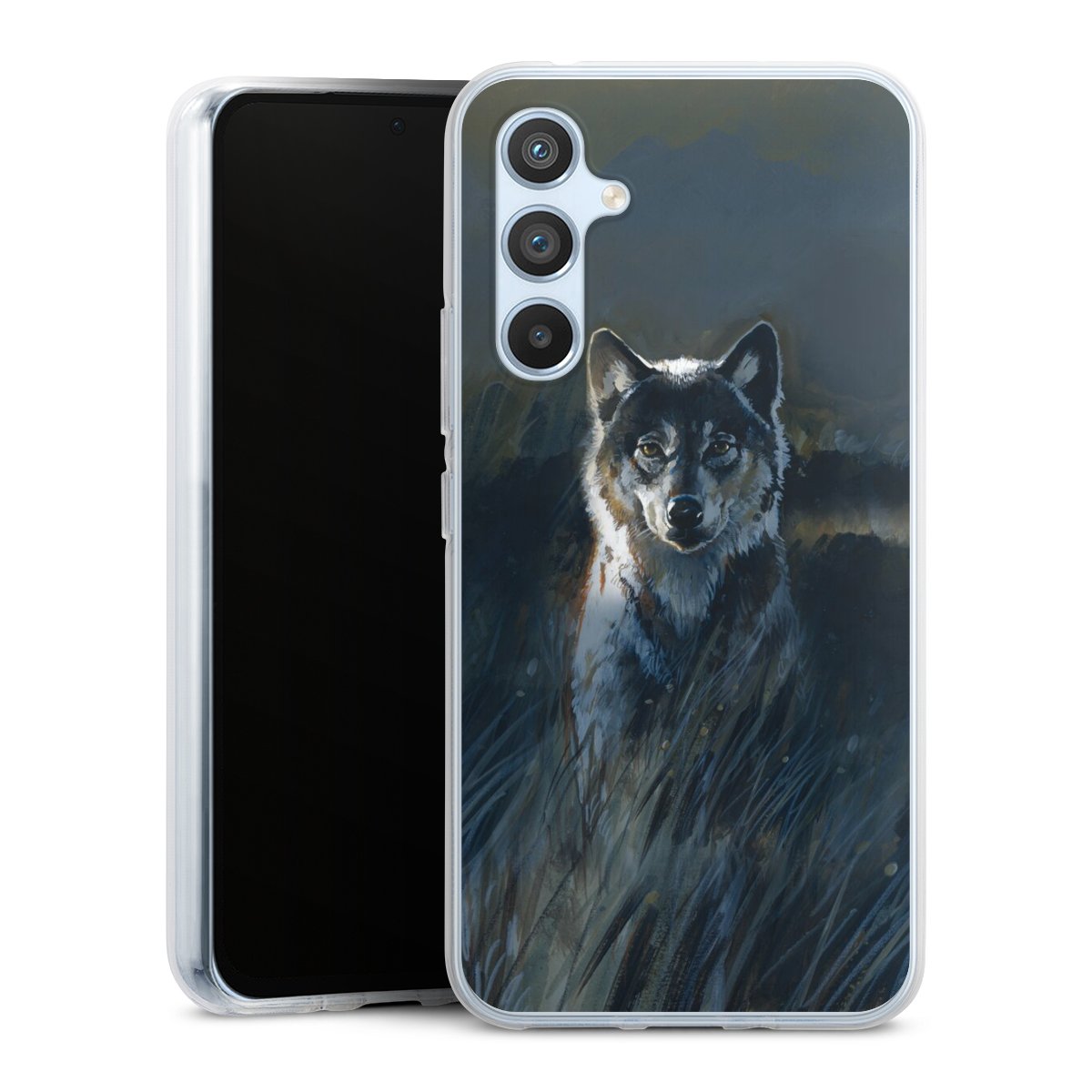 Galaxy A54 5G Handy Silikon Hülle Case transparent Handyhülle Nature Wolf Painting Silikon Case