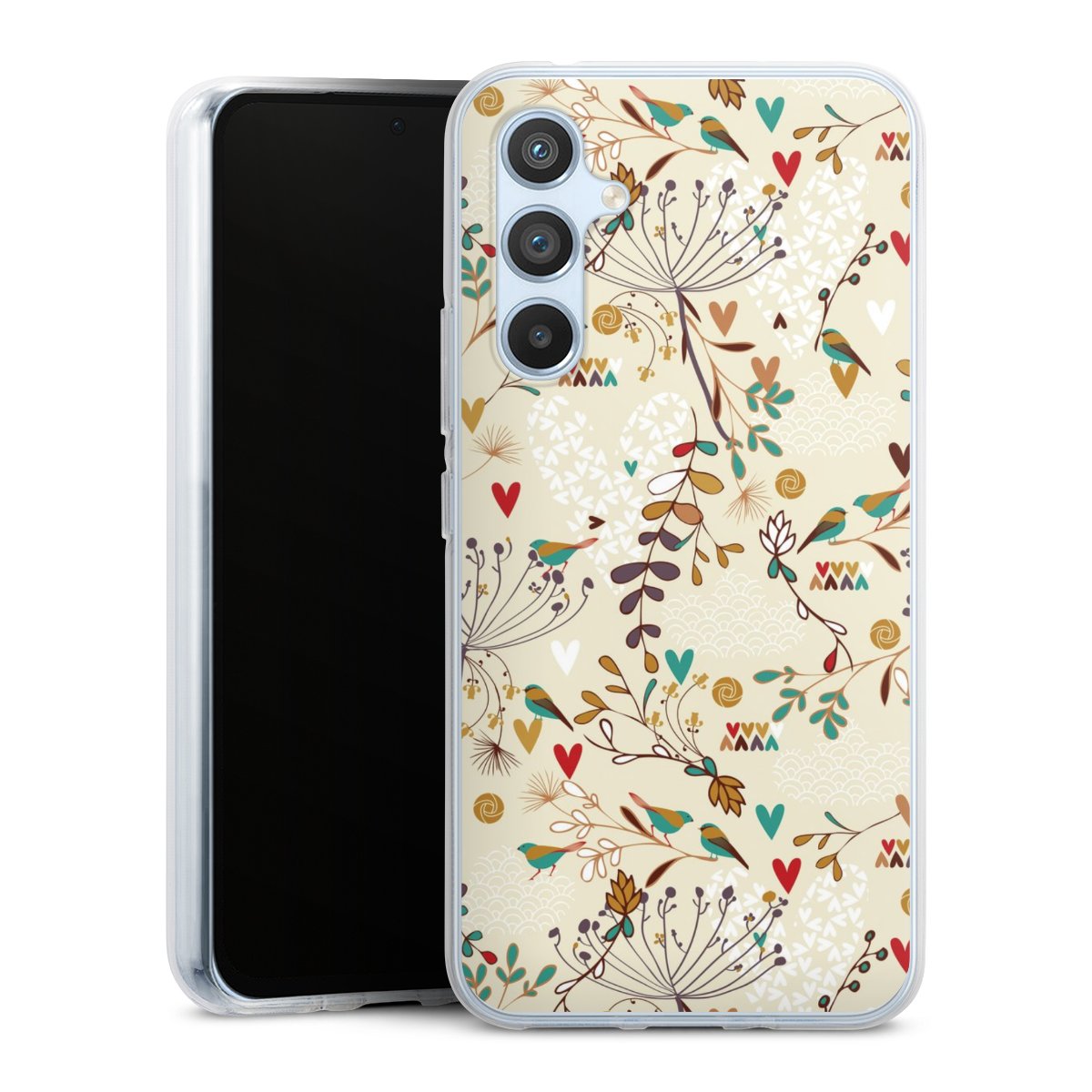 Galaxy A54 5G Handy Silikon Hülle Case transparent Handyhülle Bird Flowers Retro Silikon Case