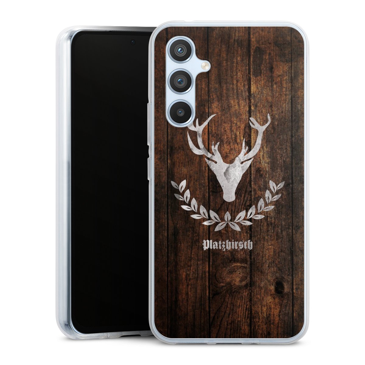 Galaxy A54 5G Handy Silikon Hülle Case transparent Handyhülle Deer Wood Wooden Look Silikon Case