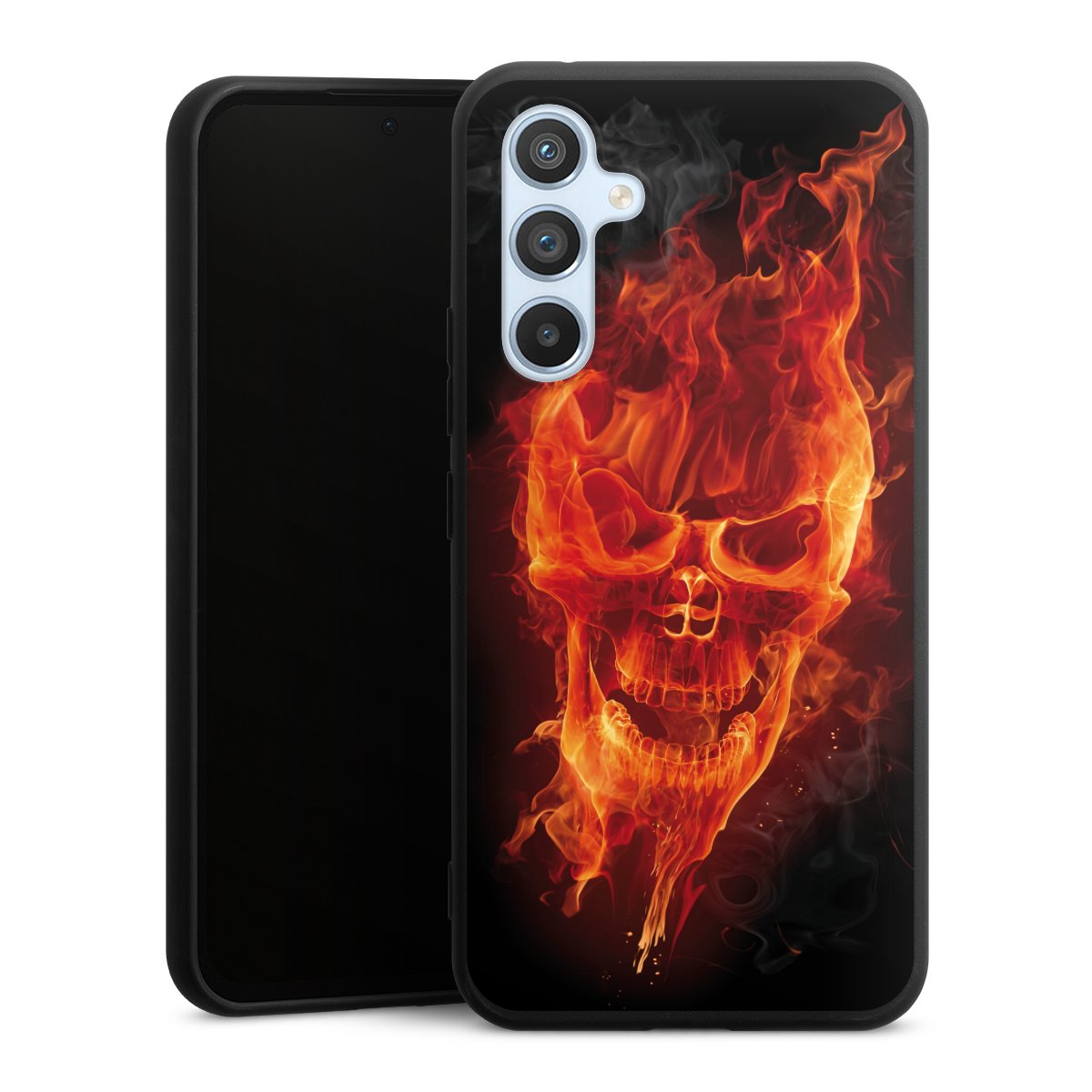 Galaxy A54 5G Handy Premium Silikon Hülle Handyhülle schwarz Case Totenkopf Skull Fire Silikon Premium Case