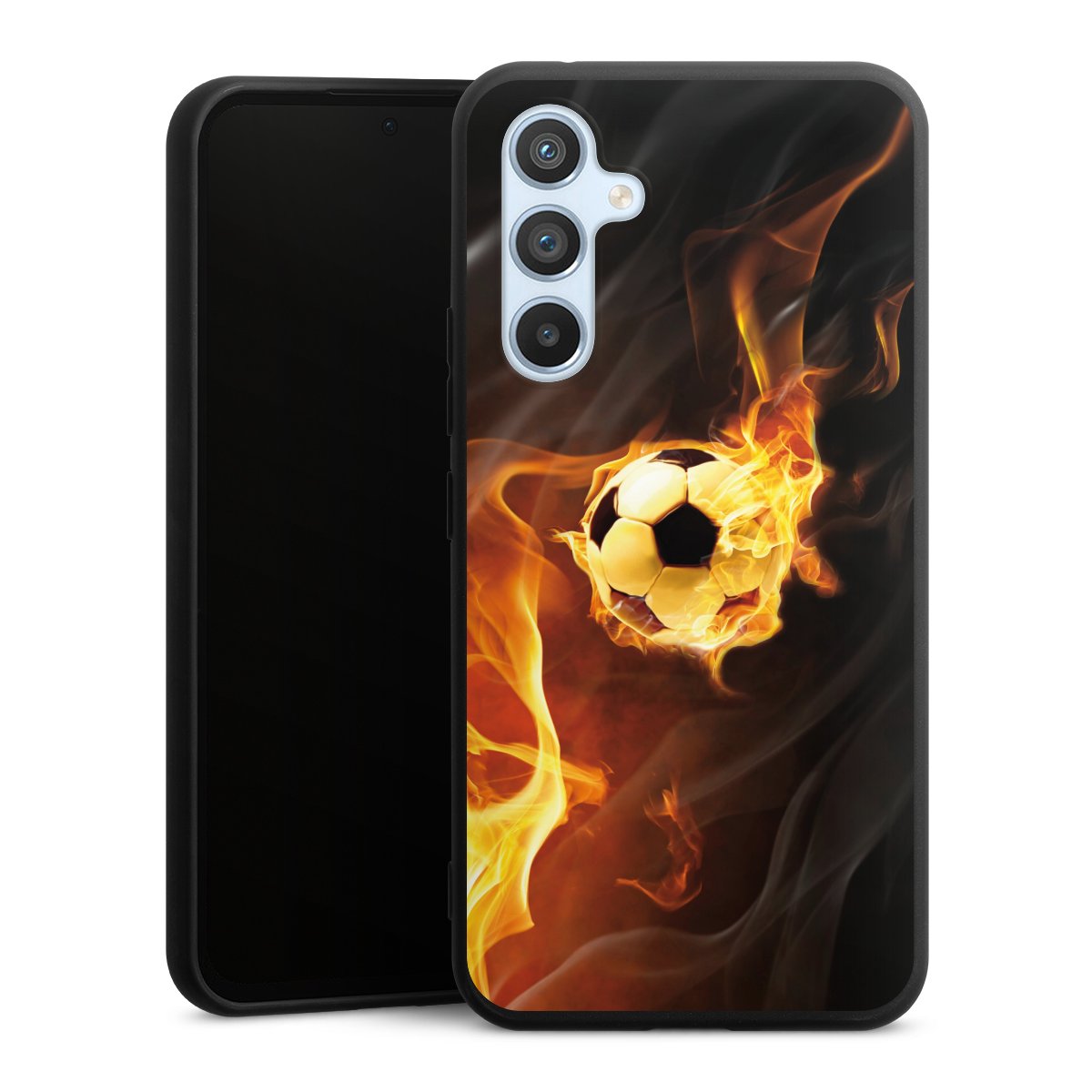 Galaxy A54 5G Handy Premium Silikon Hülle Handyhülle schwarz Case Ball Fire Soccer Silikon Premium Case