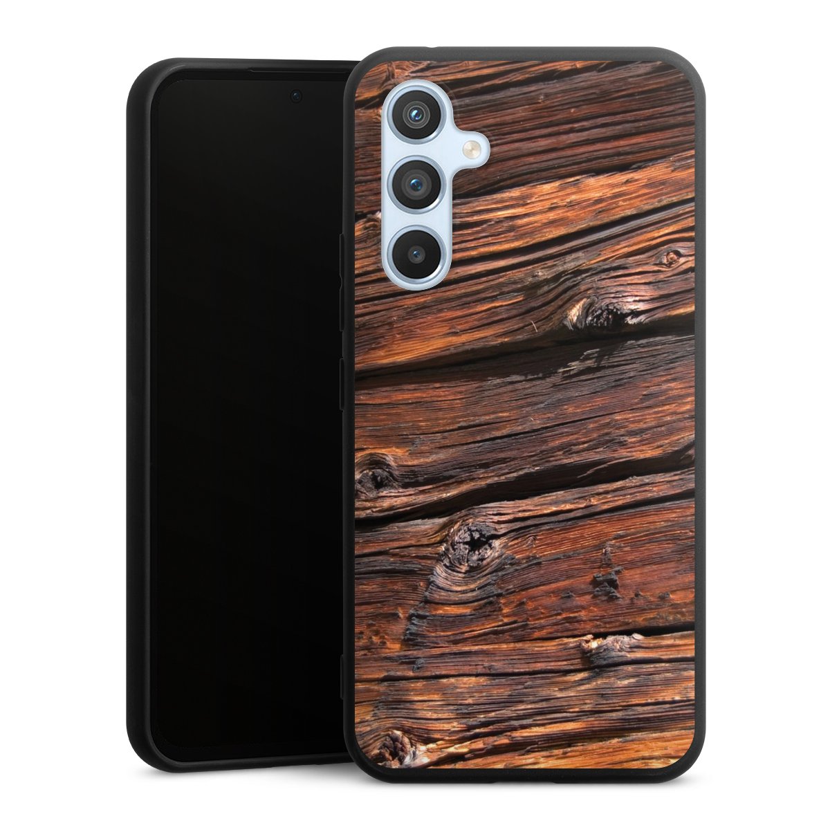 Galaxy A54 5G Handy Premium Silikon Hülle Handyhülle schwarz Case Beams Wooden Look Wood Silikon Premium Case