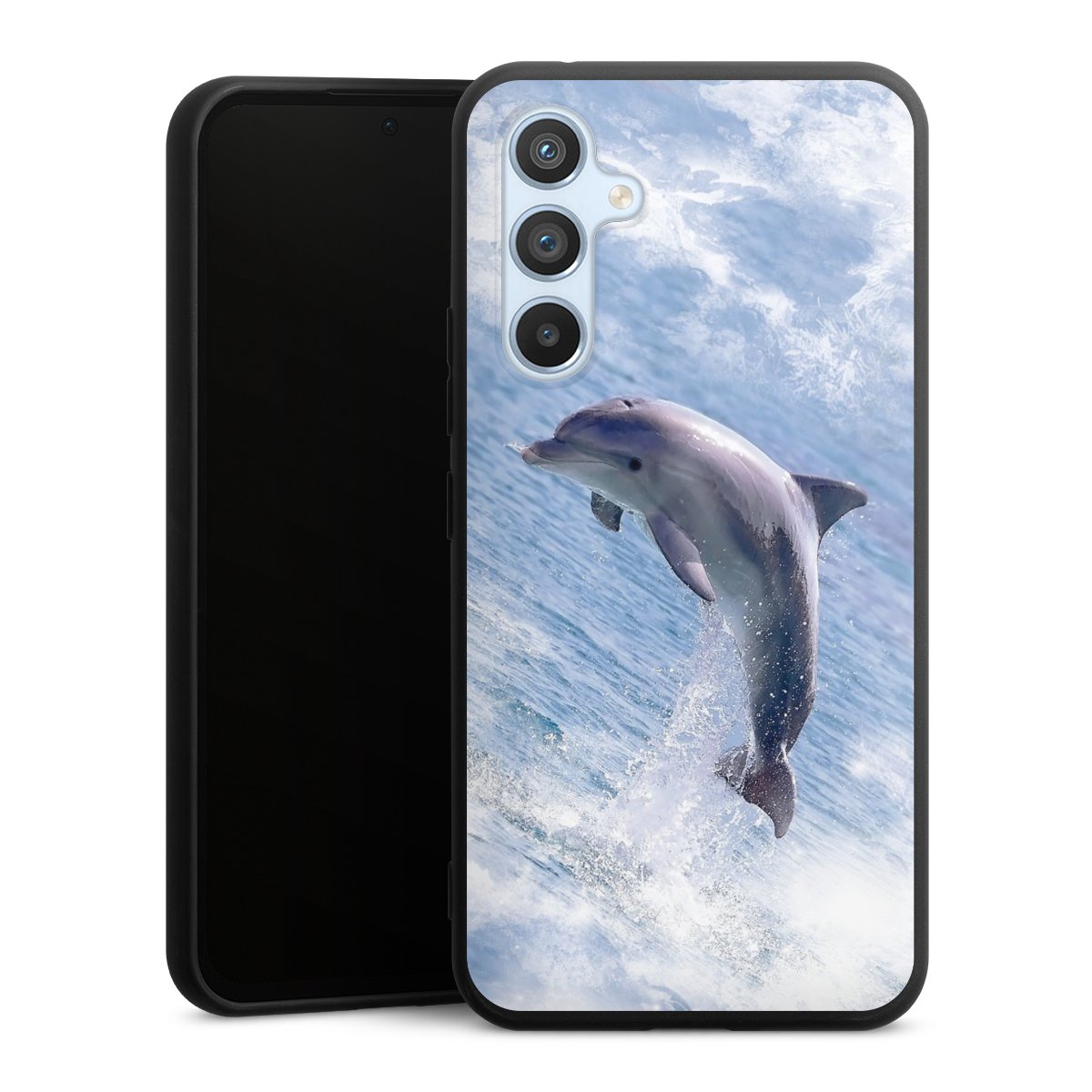 Galaxy A54 5G Handy Premium Silikon Hülle Handyhülle schwarz Case Dolphin Ocean Wale Silikon Premium Case