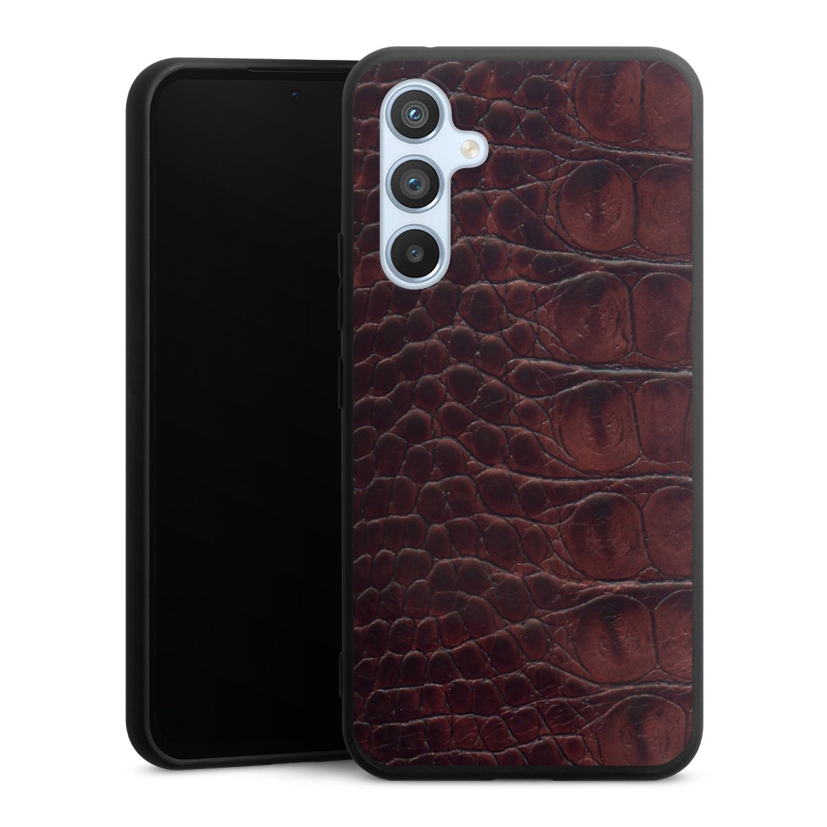 Galaxy A54 5G Handy Premium Silikon Hülle Handyhülle schwarz Case Crocodile Animal Print Leather Silikon Premium Case