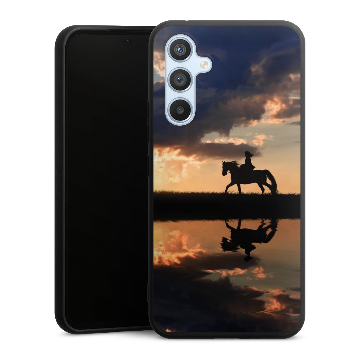 Galaxy A54 5G Handy Premium Silikon Hülle Handyhülle schwarz Case Horse Sunset Horseback Riding Silikon Premium Case