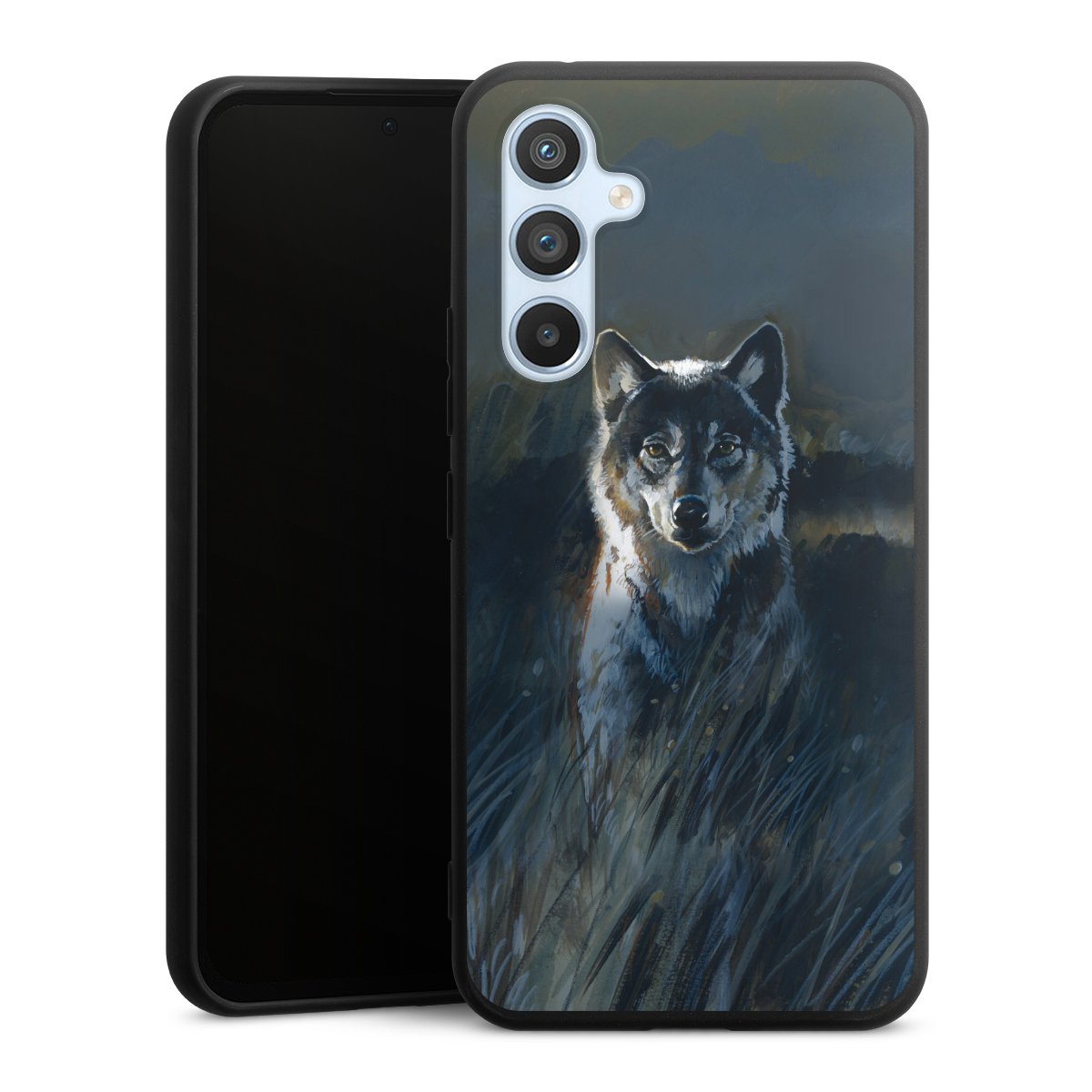 Galaxy A54 5G Handy Premium Silikon Hülle Handyhülle schwarz Case Nature Wolf Painting Silikon Premium Case