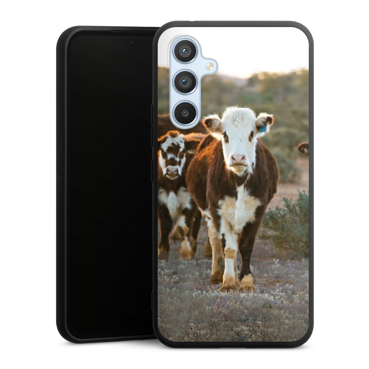 Galaxy A54 5G Handy Premium Silikon Hülle Handyhülle schwarz Case Cow Farmer Calf Silikon Premium Case