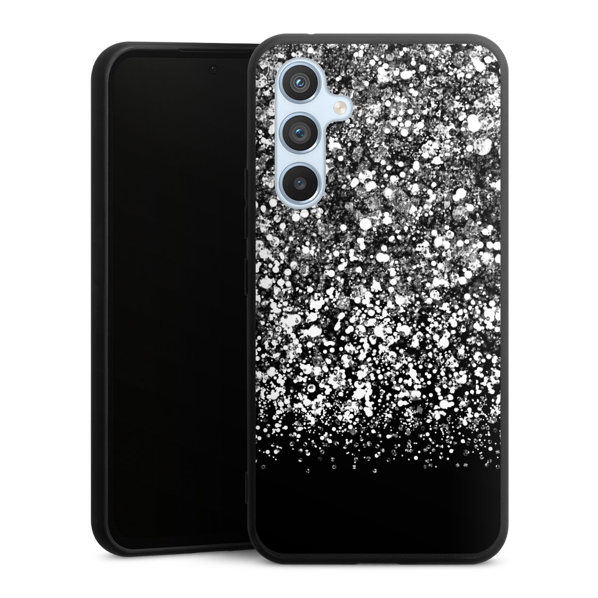 Galaxy A54 5G Handy Premium Silikon Hülle Handyhülle schwarz Case Glitzer Snowflake Muster Silikon Premium Case