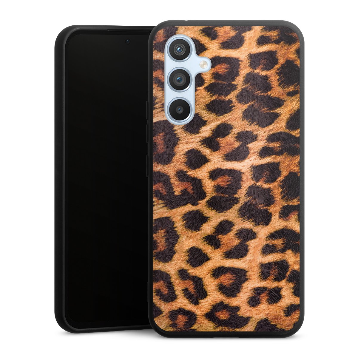 Galaxy A54 5G Handy Premium Silikon Hülle Handyhülle schwarz Case Animal Print Leopard Fur Silikon Premium Case