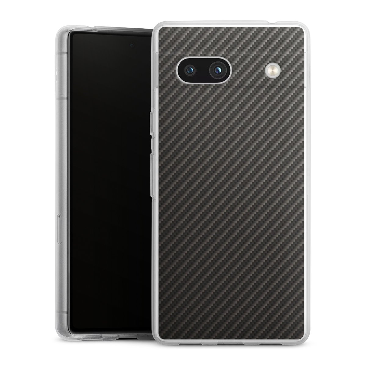 Google Pixel 7a Handy Silikon Hülle Case transparent Handyhülle Metallic Look Carbon Muster Silikon Case