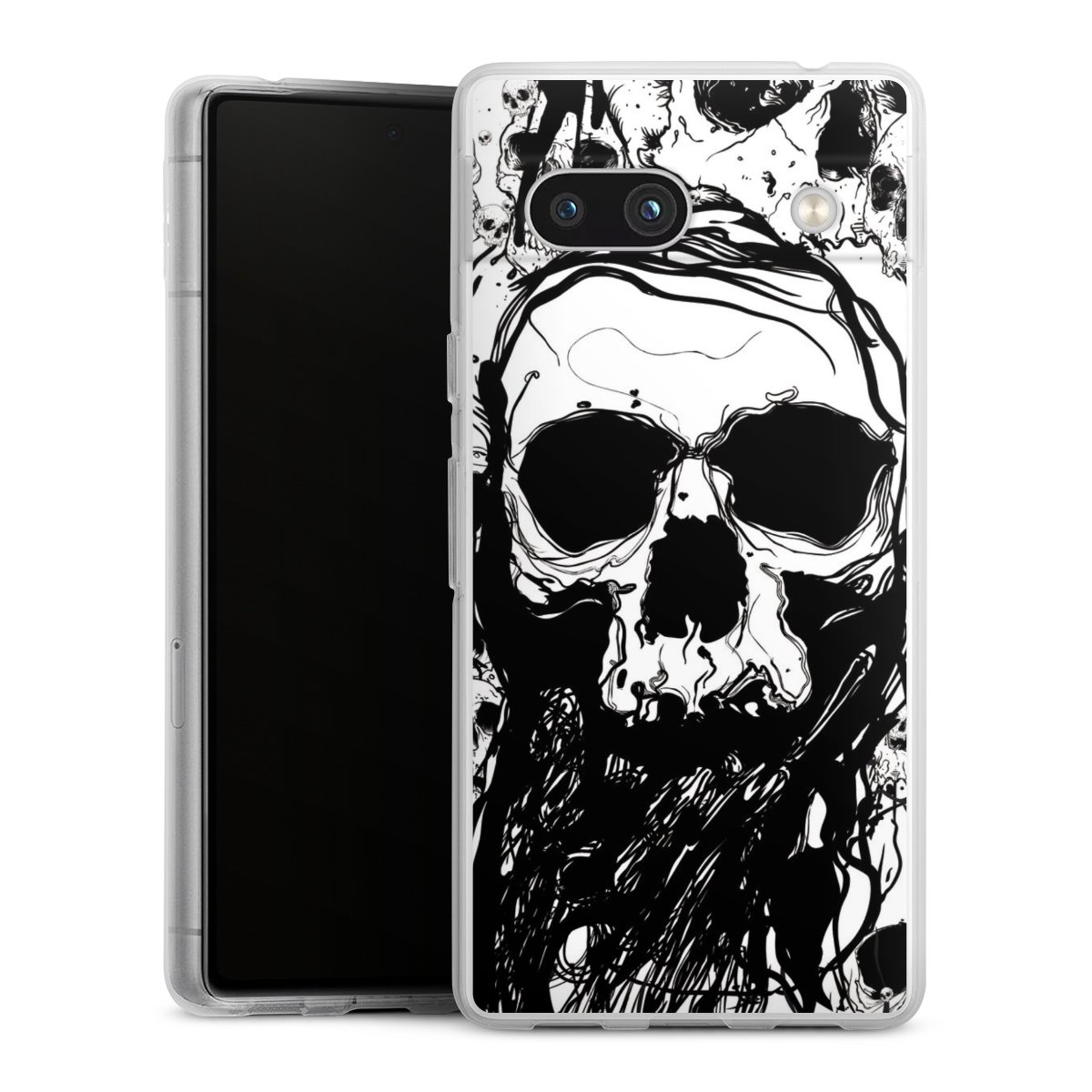 Google Pixel 7a Handy Silikon Hülle Case transparent Handyhülle Totenkopf Halloween Silikon Case