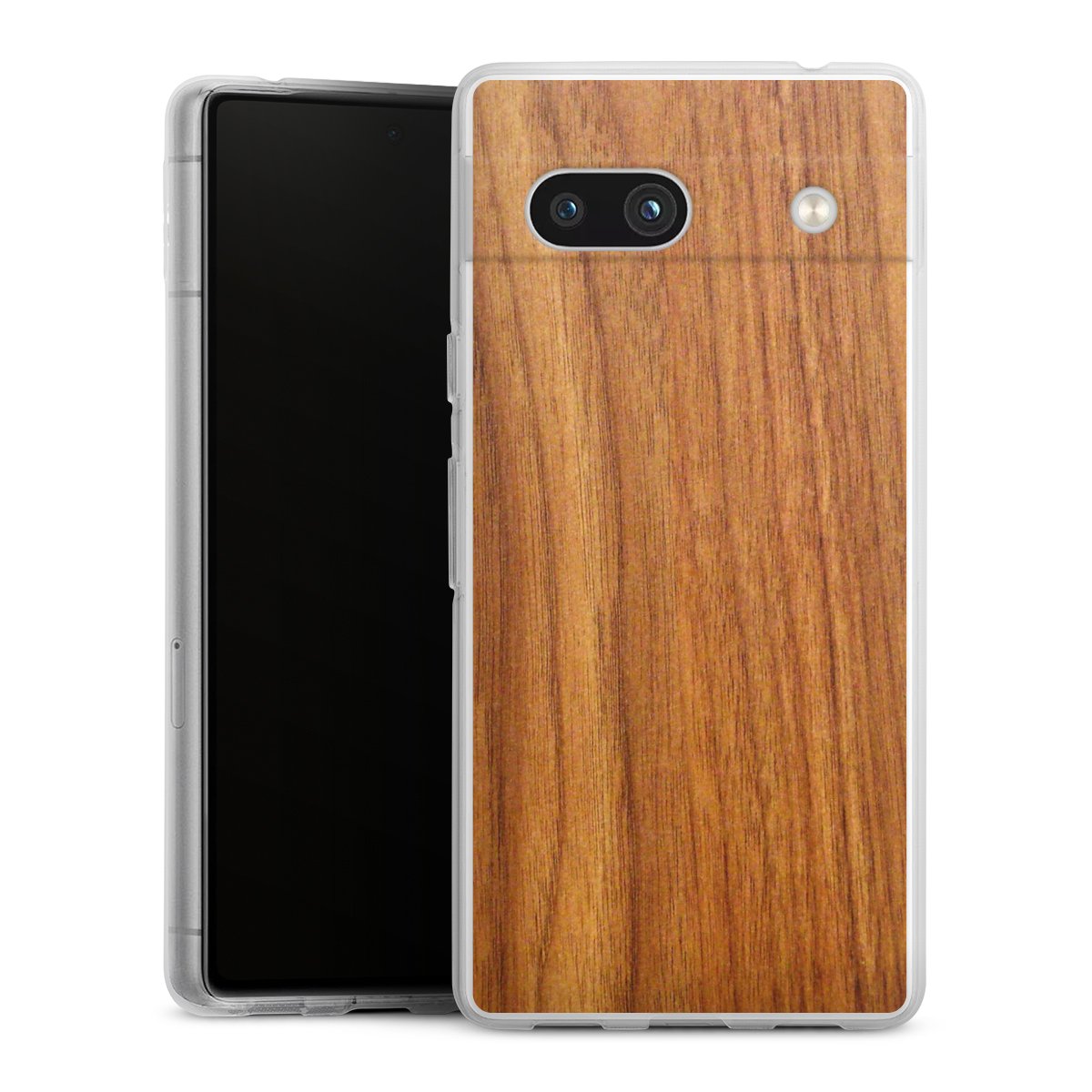 Google Pixel 7a Handy Silikon Hülle Case transparent Handyhülle Wood Larch Wooden Look Silikon Case