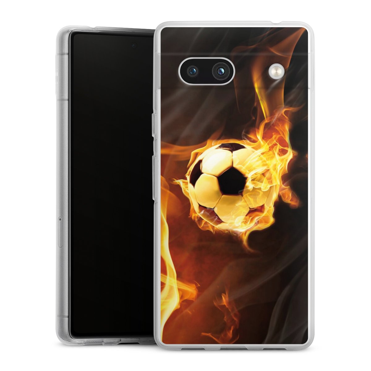 Google Pixel 7a Handy Silikon Hülle Case transparent Handyhülle Ball Fire Soccer Silikon Case